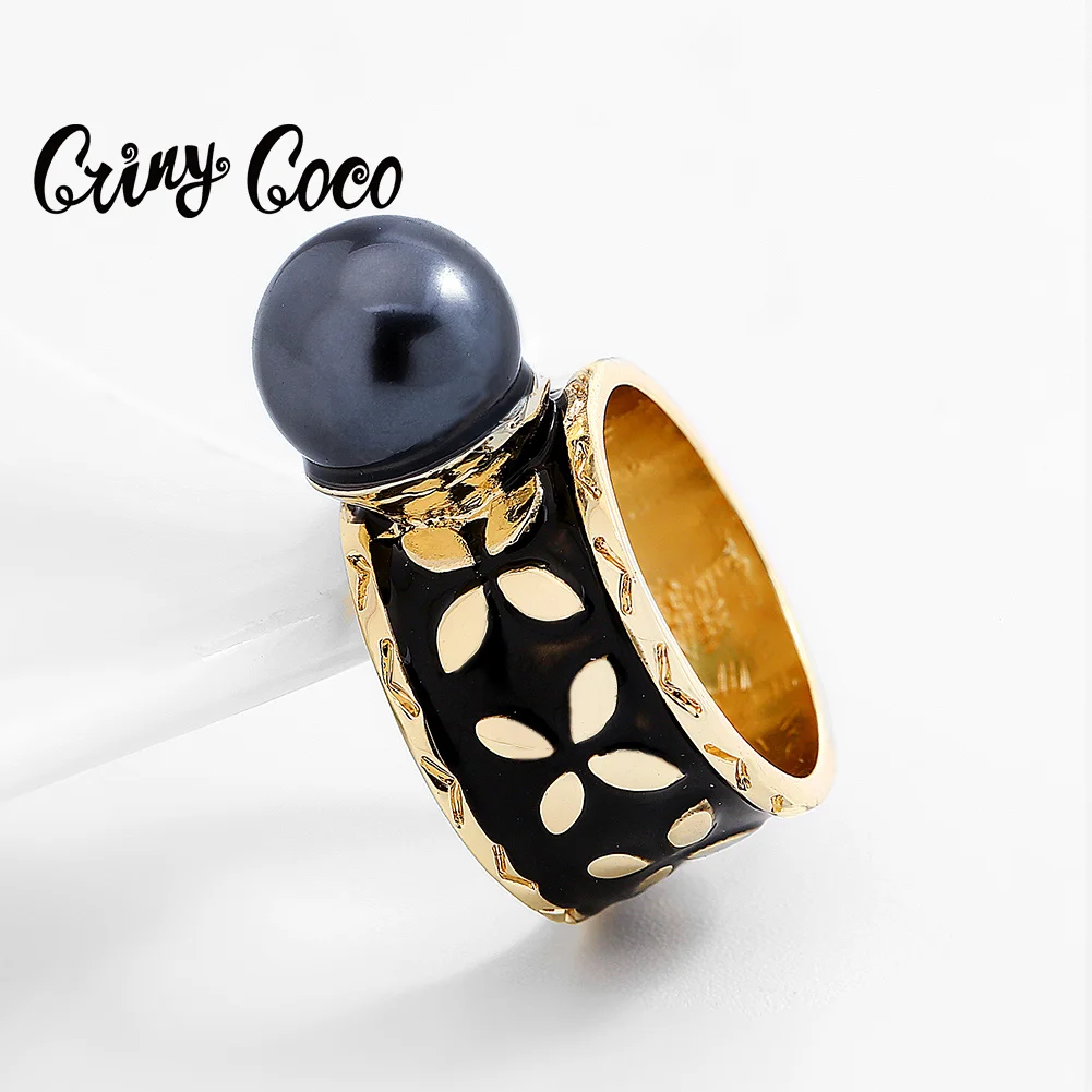 

Cring CoCo Fashion14k Gold Plated Polynesian14k Gold Plated Engagement Jewelry Black Pearl Hawaiian Rings, Gold color