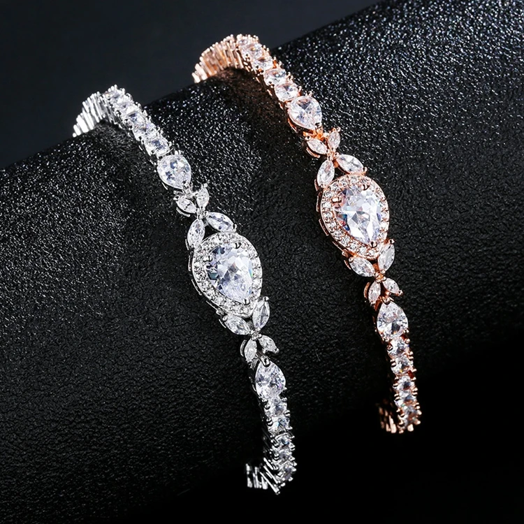 Luxury Drop Round CZ Crystal Bracelet Sparkling Crystal Zircon Charm Bangle Bracelet for Women Exquisite Jewelry