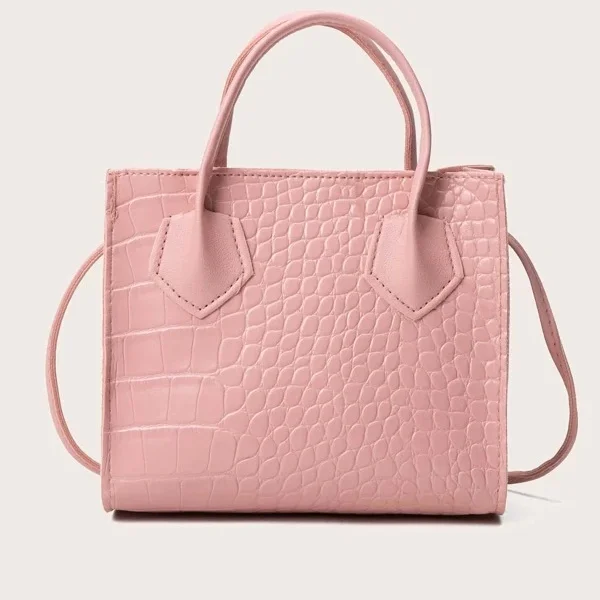 

Wholesale 2021 Croc Embossed Satchel Bag Pink Small Handbag for Ladies Fashion Handbag