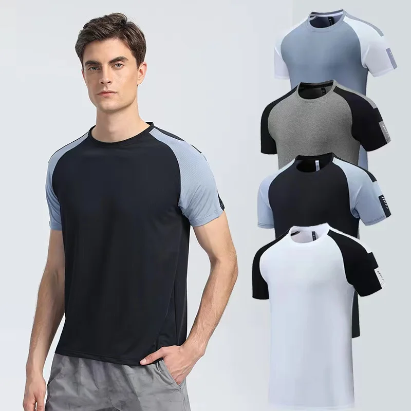 

Wholesale Custom Logo Summer Man T Shirts Patchwork Round Neck Sports GYM Fitness T-shirt Men Tshirts