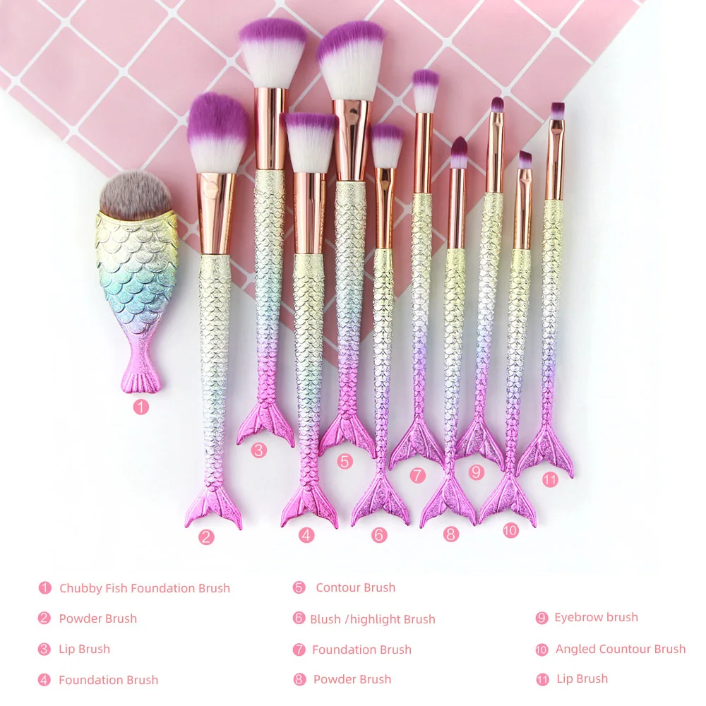 

HZM10 Luxury Eyeshadow Brush Fishtail Brush Beauty Tool Makeup Bag Private Brand Mermaid Makeup Brush Set