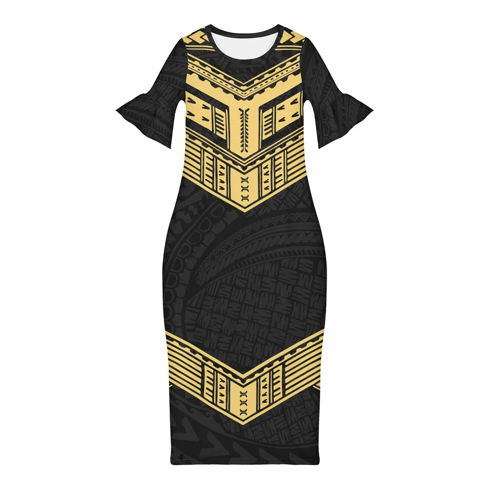

Plus Size Bodycon Dress T Shirt Dress Women Summer Ladies Stretchable Fabric CUSTOM Polynesian Samoan Tribal Tapa Masi Design, Customized color
