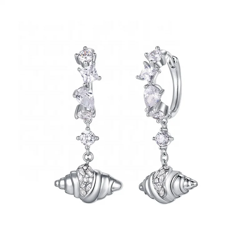 

wholesale designer Rattling conch jewelry psj brass 18k gold plated Cz Zirconia Long Drop down Earrings for women girls