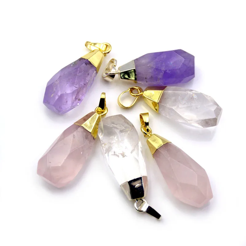 

Natural Faceted gemstone hip hop Crystals Gold Plated Healing Stones Popular Boho Quartz Pendant Necklace Wholesale Buyers, Natural pendant