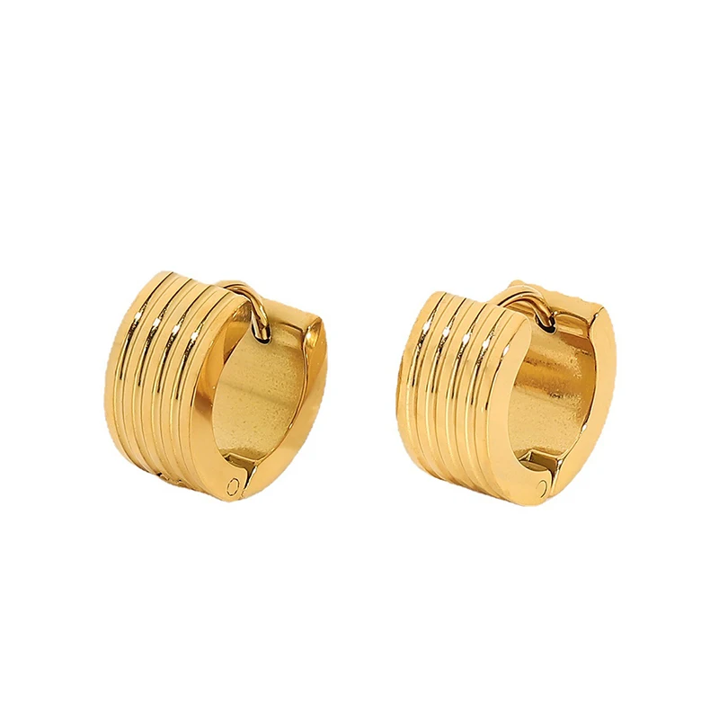 

Fashion Metal Bump Coil Texture Small Ear Buckle Titanium Steel Gold-Plated Wide Thick Mini Huggie Earring For Men Women, Gold color