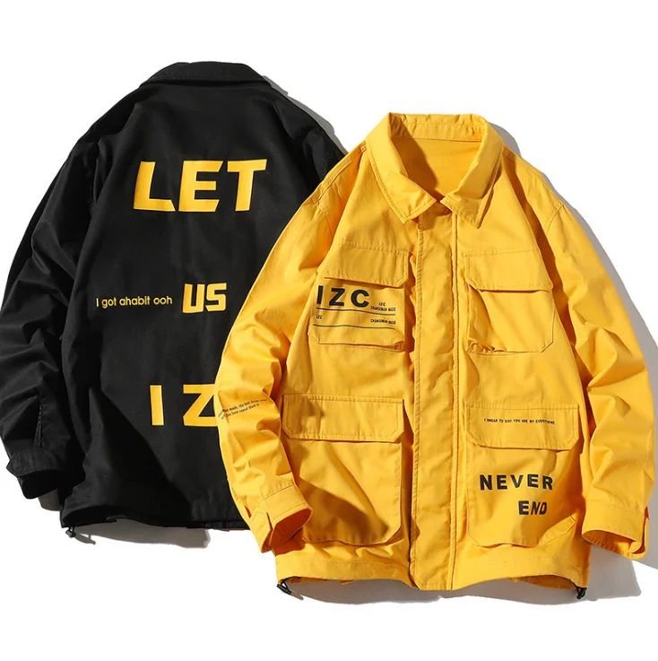 Autumn Men's Letter Printed Korean Loose Jacket Trend Solid Casual Oversized Clothing Male