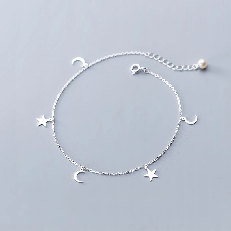 

S3027 Simple charm jewelry S925 silver bracelet female fashion pearl charm lovely stars and moons bracelet