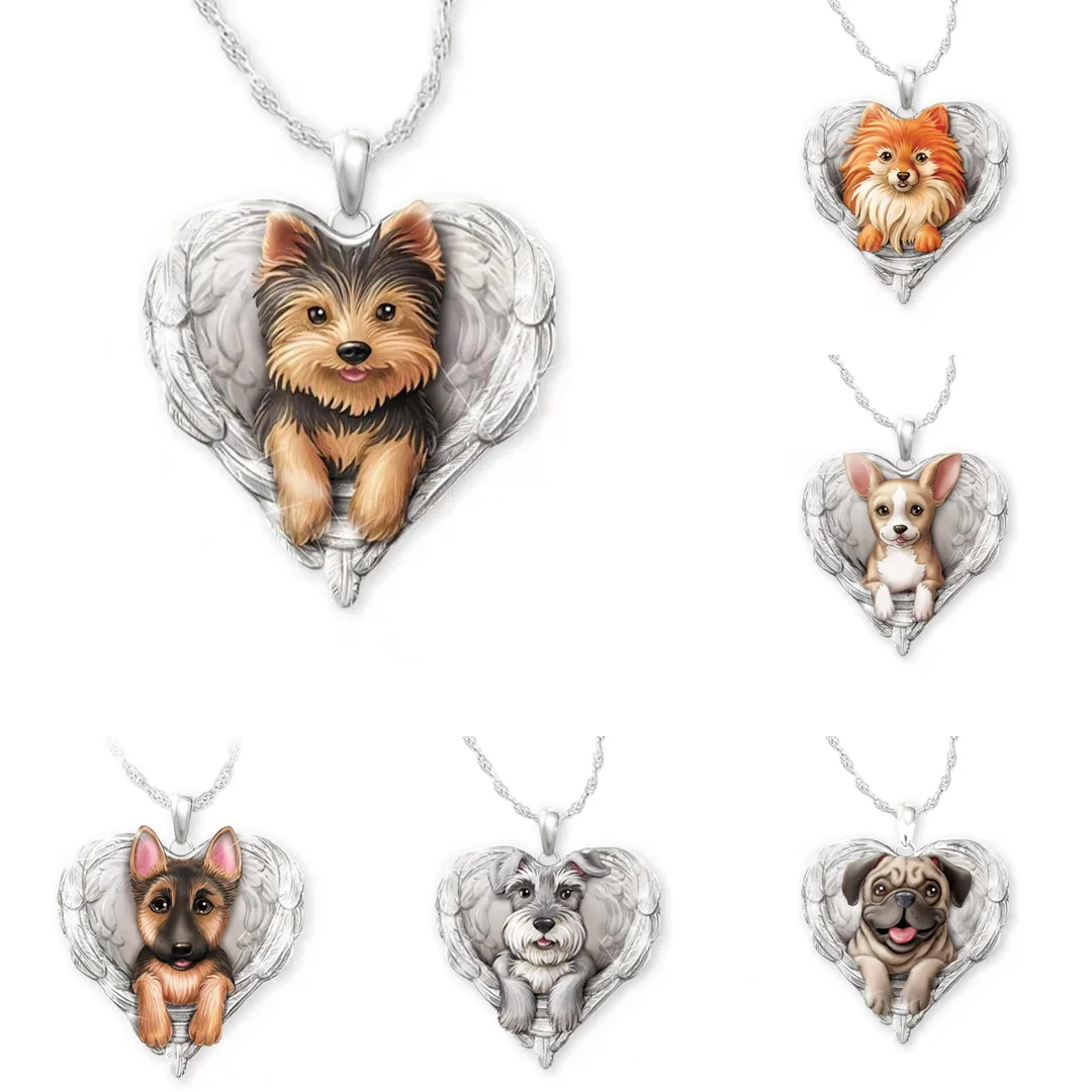 

Fashion Cute Heart Pendant Angel Wing Necklace Dog Necklace Woman Animal Necklace