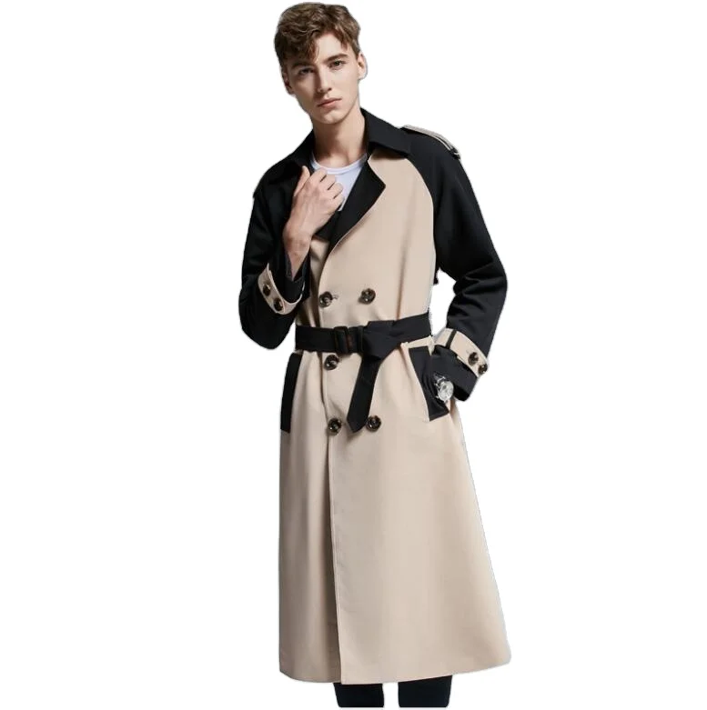 

Double Color windbreaker men's long-sleeved 2022 autumn new handsome double-breasted jacket young Man large size Trench Coat, As the pictures