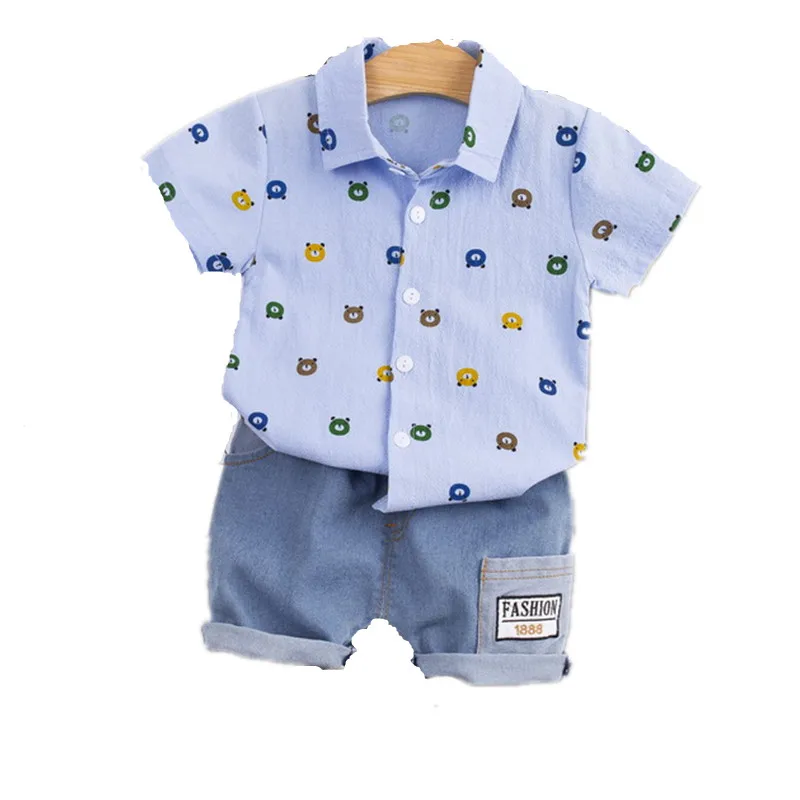 

Hot sale 2021 spot wholesale boys summer cartoon print shirt set, pure cotton, high quality and low price children's cloth