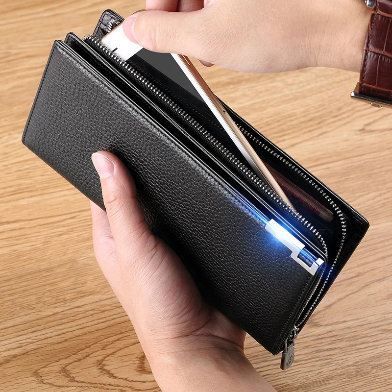 Wholesale Luxury Long Zipper Travel Leather Wallet for Men Big Capacity  Clutch Men's Purse Wallet From m.