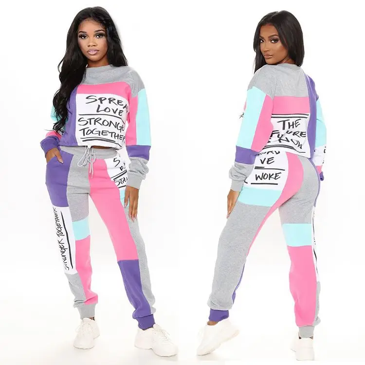 

MD-2022010410 Hot Selling 2020 Winter Fashion Contract Color Two Piece Set Women Clothing 2020 Casual Print 2 Piece Outfit Set