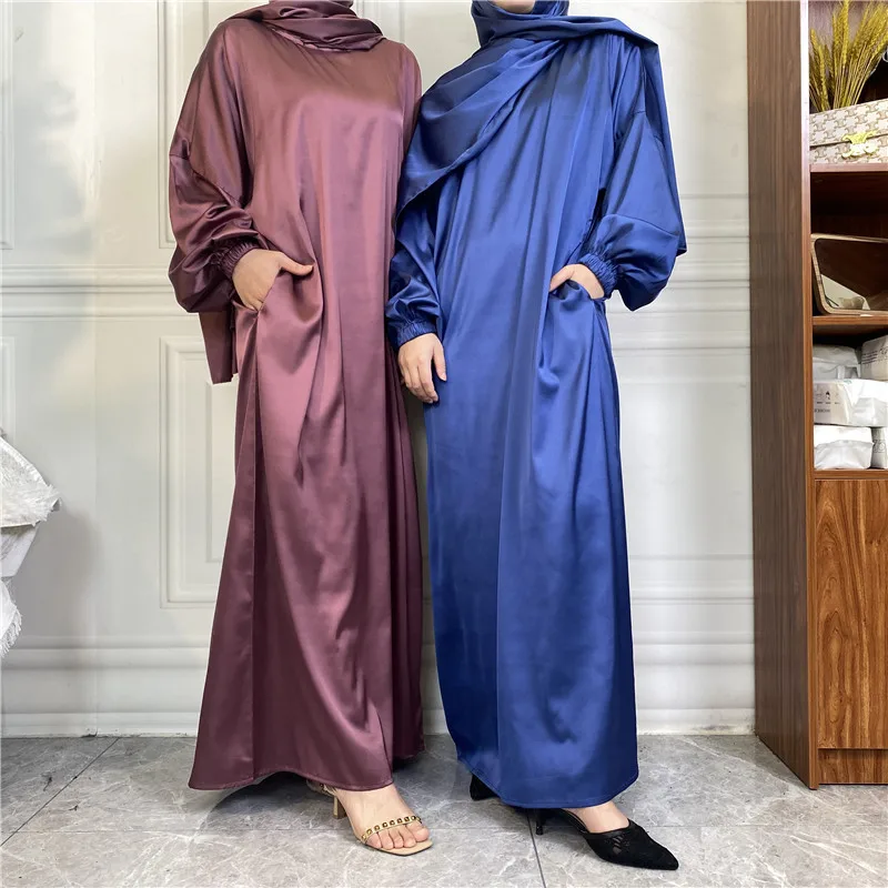 

Abaya From Turkey muslim Elegant Women'S Maxi Dress Silk Stain Kaftan Dress Abaya With Matching Hijab