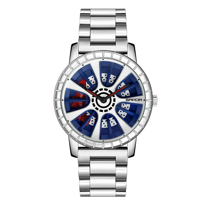 

Men's Watch Top Brand Silver Wheel Shape Quartz Stainless Steel Watch Clock, Many colors are available