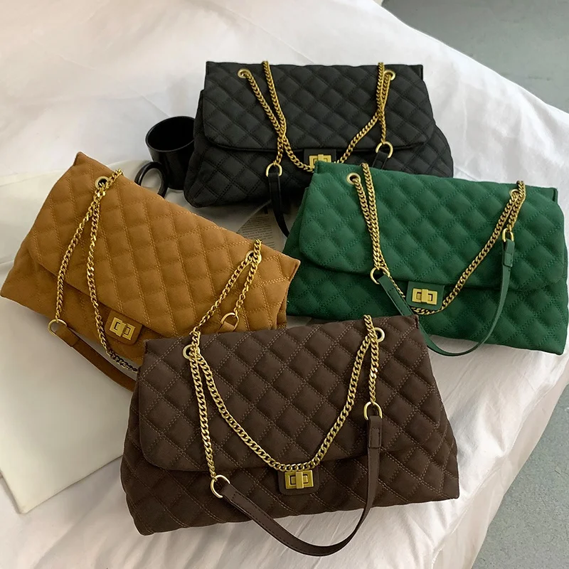 

New Trendy Designer Purses Fashion Chain Famous Brand Ladies Handbag Diamond Lattice Women's Shoulder Bags, Coffee,green,black,brown