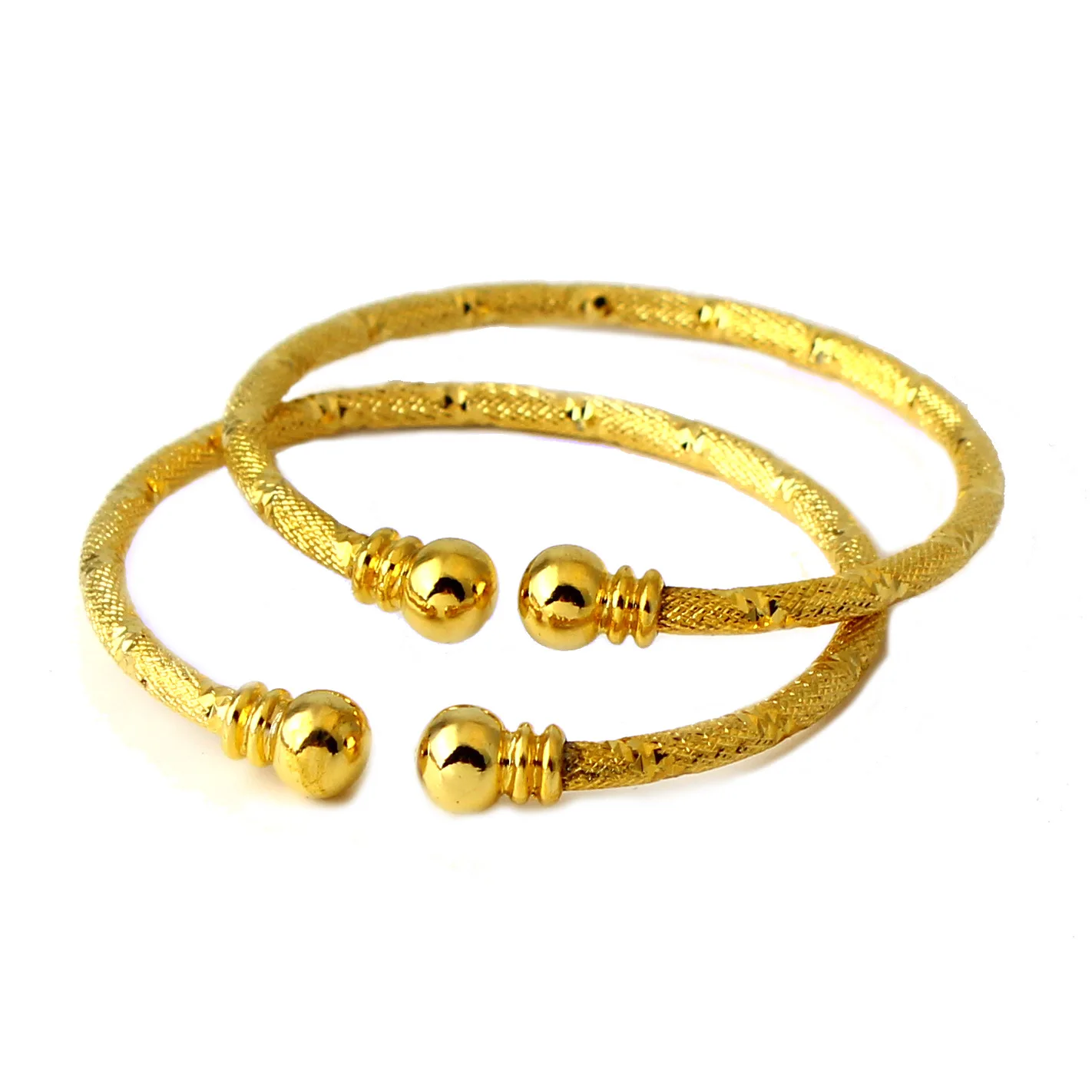 

2Pcs Middle East Arab Gold Bangles Bracelets Dubai Bracelets Africa Bangles for Girl/Baby/Child Kids Jewelry Gift HWT47