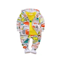 

Spring 2020 new casual cartoon dinosaur long-sleeved three-piece set for boys aged 1-4.Wholesale