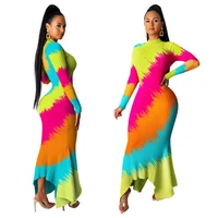 

wholesale sexy long sleeve tie dye rib knit sweater maxi bodycon dress ladies