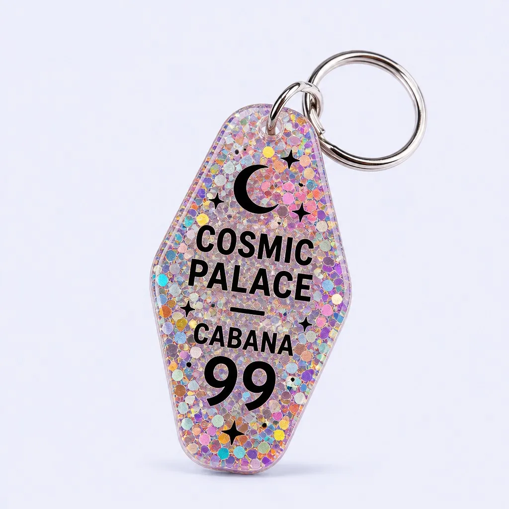 Holographic Chunky Glitter Acrylic Motel Keychain
