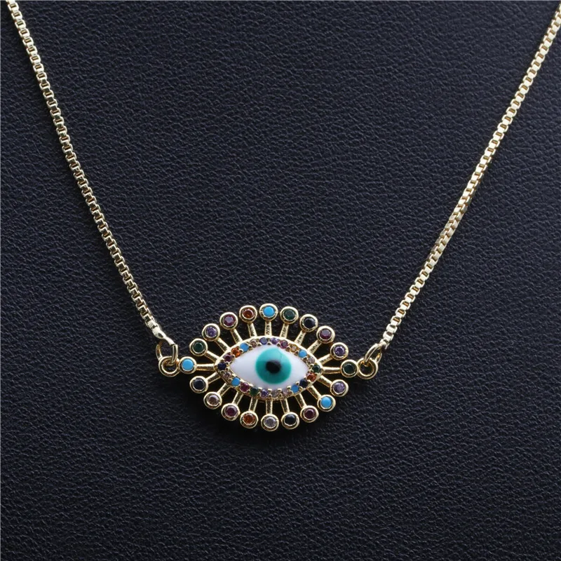 

Gold Plated Sterling Silver Stabilized Turquoise with Created Blue and White Sapphire Evil Eye Necklace