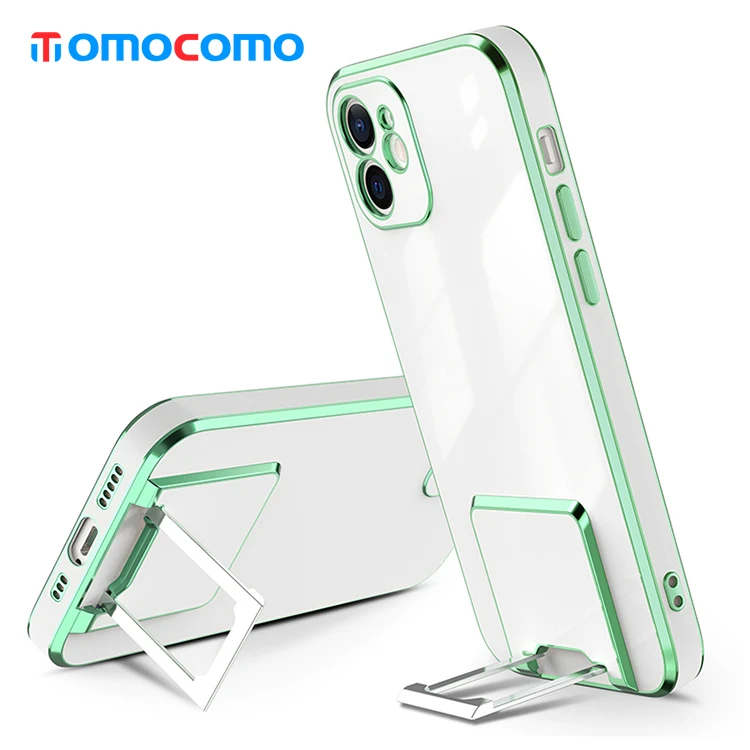 

TOMOCOMO Amazon Hot Sale Phone Accessories TPU PC Mobile Phone Case Plating Mobile Cover Metal Kickstand For iphone 11 Pro Max, Transparent