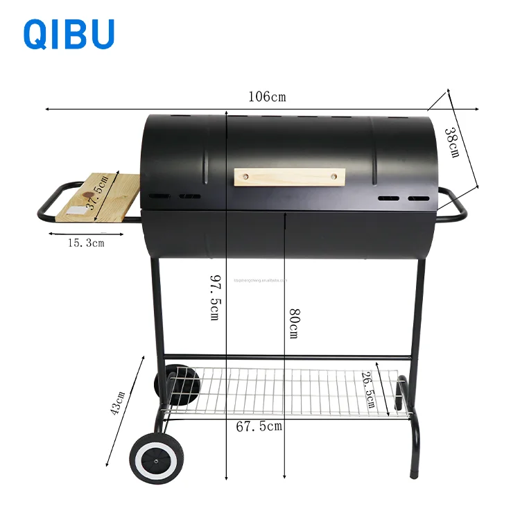 

Qibu BG7 Most popular Outdoor Smokeless Heavy Duty Portable Trolley Charcoal BBQ Smoker Grill for picnic, garden, party, Black