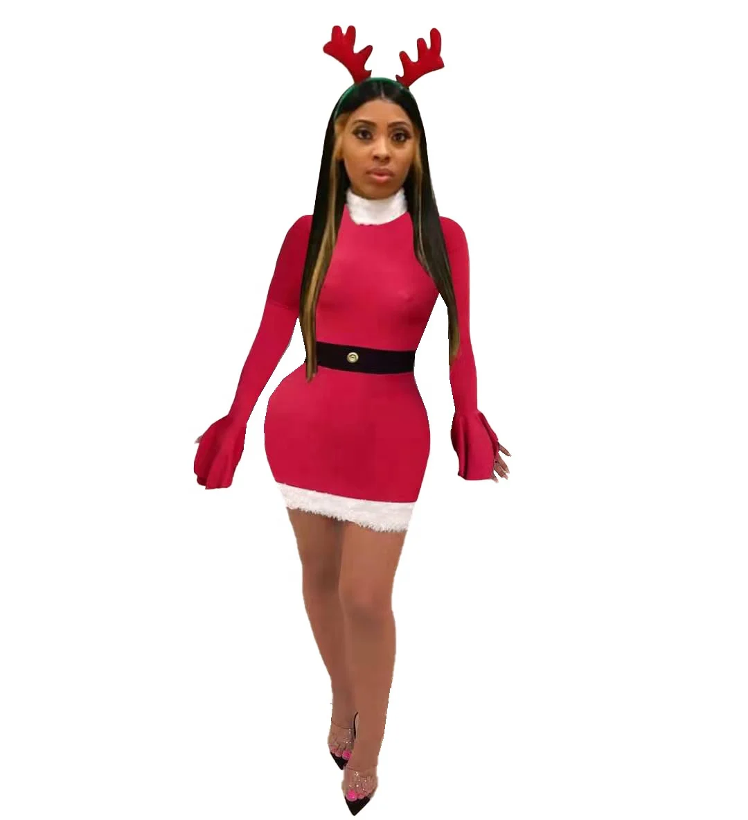 

New Arrival 2021 Fashion Womens Christmas Clothing Elegant Casual Dresses Sexy Women Long Sleeve Bodycon Dresses For Christmas