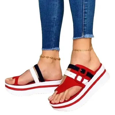

Summer 2021 Women's Sandals Large Size Slippers with Thick-soled Flip-toe Belt Buckle