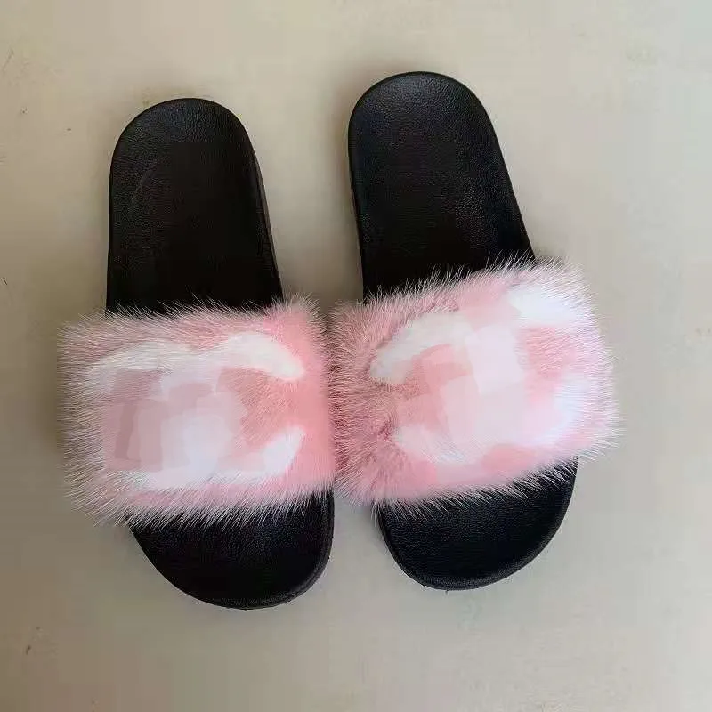 

Custom 2021 Fashion Luxury Comfortable Flat Real Mink Fur Slide Sandals For Women, Customized color