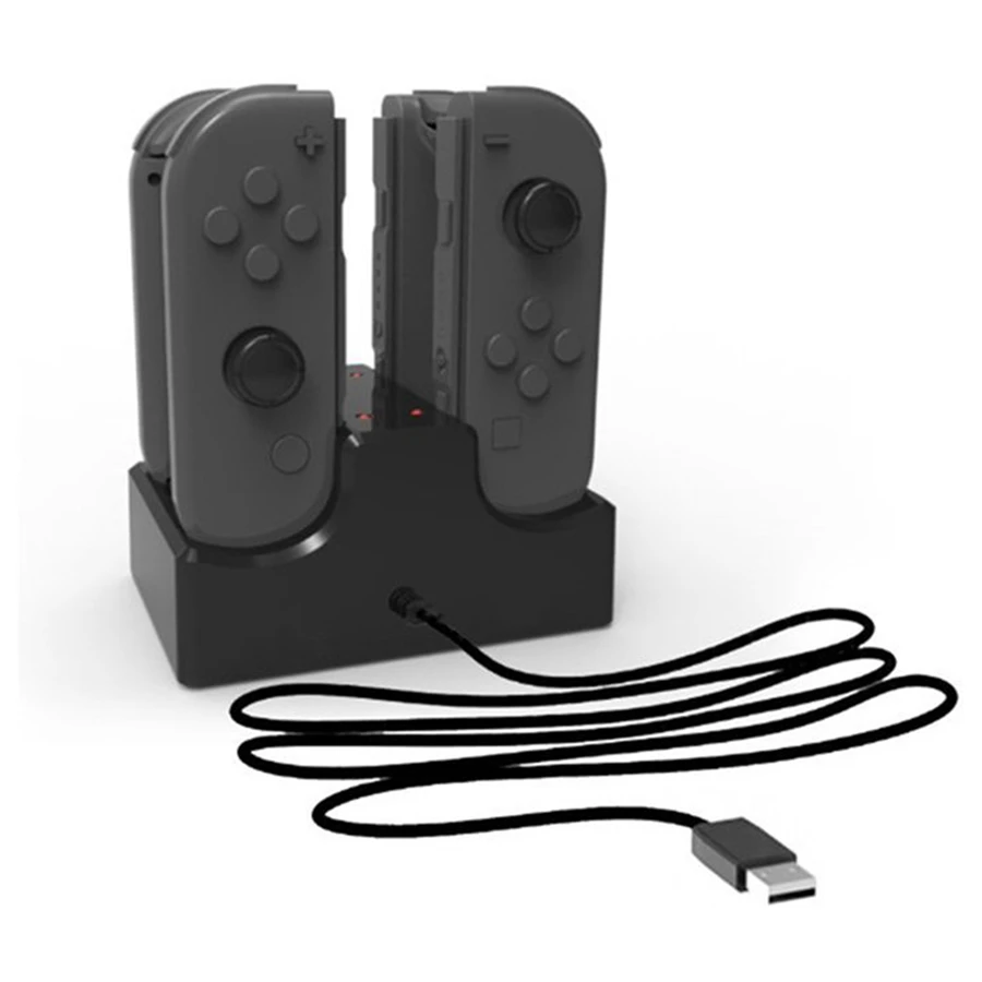 

4 in 1 USB Charging Charger Dock Station Holder Stand with LED Indicator For Nintendo Switch for Joy-Con, Black