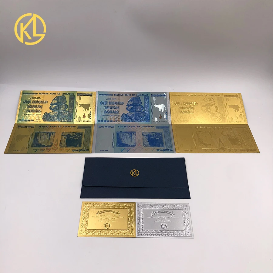 

Wholesale Zimbabwe 100 Trillion Dollar Banknote Gold Foil Bill Note for game playing money or souvenir collection