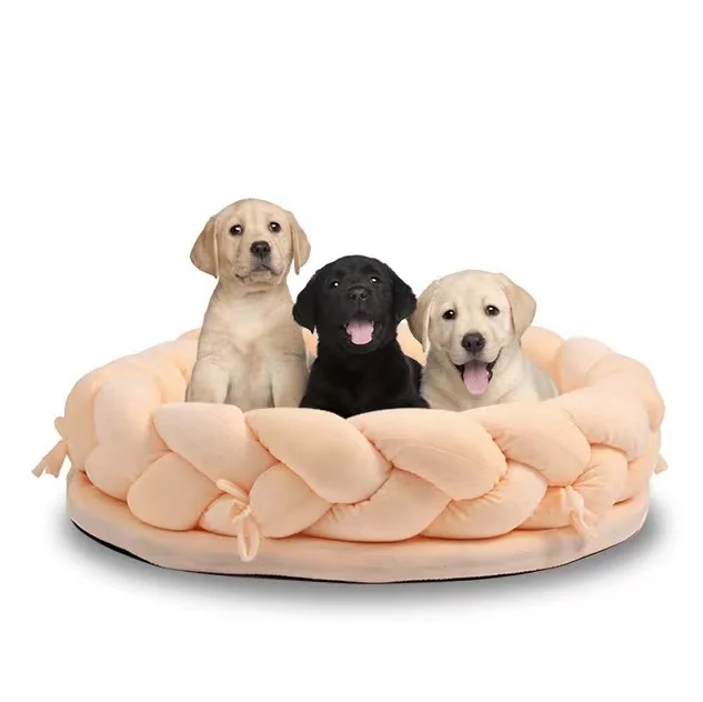 

Cotton Knitted Pet Dog Woven Basket Bed Cat Dog Sleeping Cotton Rope Nest, Green/red