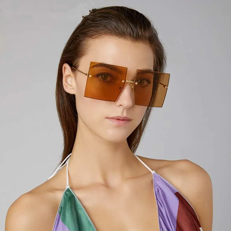 

Rimless Shades Oversized Vintage Cool Sunglasses 2021 Newest Eyewear Fashionable Shades Women Sunglasses Men Glasses 2021, 6colors