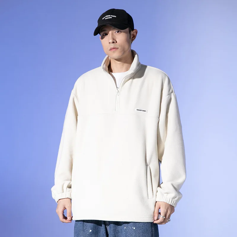 

Puffer Fleece jacket men's autumn new simple and versatile loose half cardigan jacket stand-up collar couple mens jackets