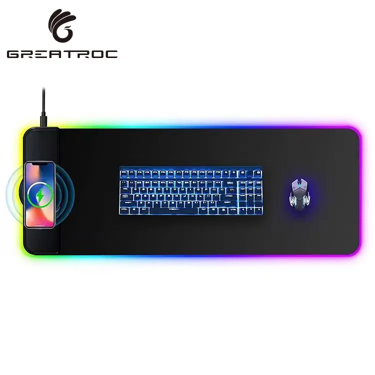 

Great Roc alfombrilla de raton 7 Colors LED Lighting rgb mouse pad with 15W fast wireless charger gaming pad, Gray/black/gules/brown/blue