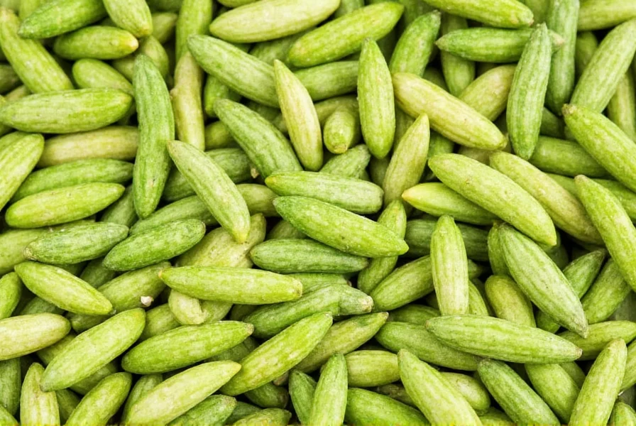 Fresh green cardamom pods on a wooden table