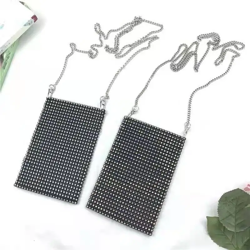 

Personalized fashion mobile phone bag bright diamond popular women's small fresh small square bag mini shoulder bag, Black white