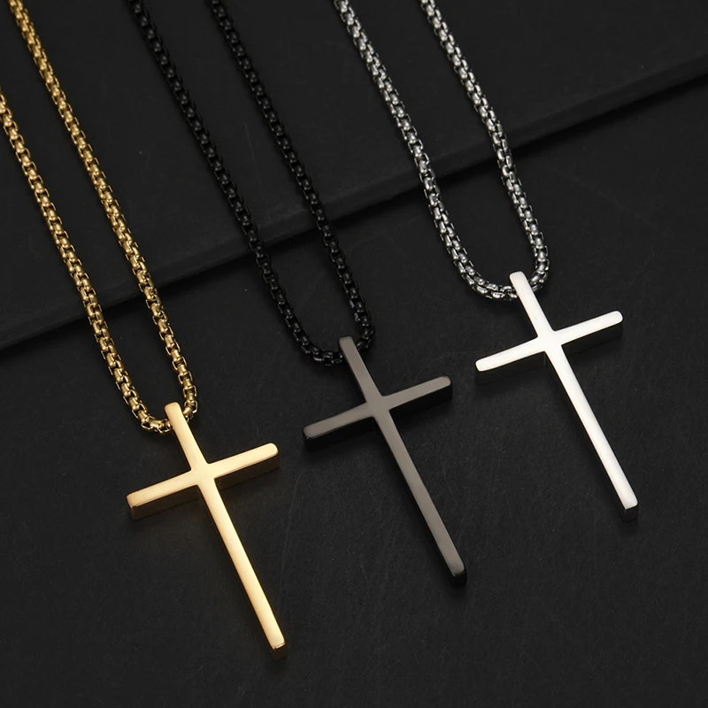 X10 18k Rose Gold Cross Frosted Stainless Steel Necklace Minimalist