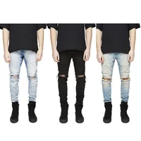 

New Style High Quality Biker Ripped Distressed Jeans Wear Mens Fashion Denim Skinny Trousers Jeans Men