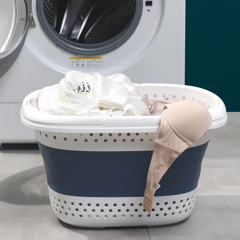 

Factory whole sale household laundry bathroom fold-able dirty clothes basket toy storage basket folding, White