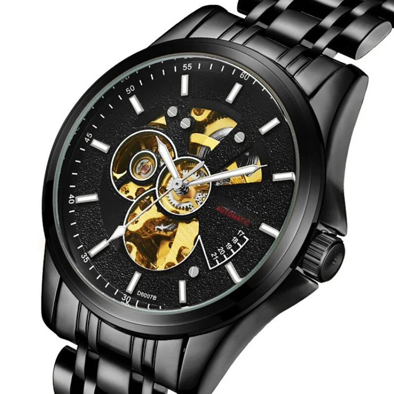 

Hollow Out Design Alloy Case Automatic Mechanical Movement Skeleton Watch For Men, Black