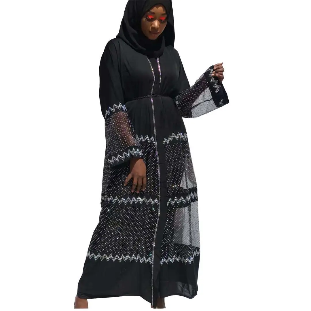 

2020 new arrival fashion muslim ladies long gown abaya style rhinestone design, Black or customized