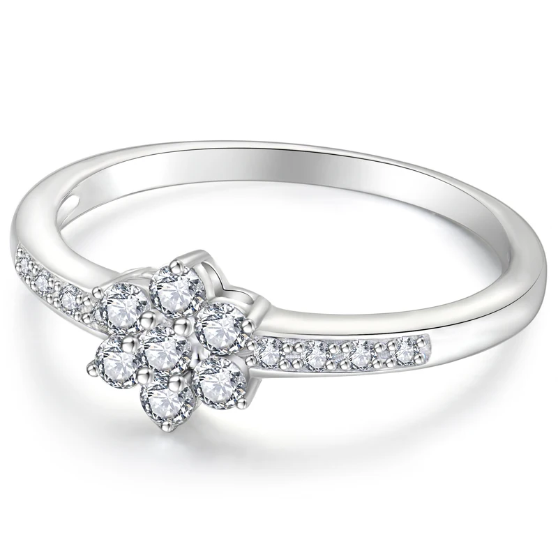 

Custom Bulk Unique Romantic White Zirconia Clear Diamond CZ Rhodium Plated 925 Sterling Silver Women Cheap Iced Out Flower Rings