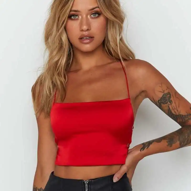 

Party Women Halter Satin Double Layer Anti Penetration Bandage Wrap Chest Dress Sexy CropTank Top