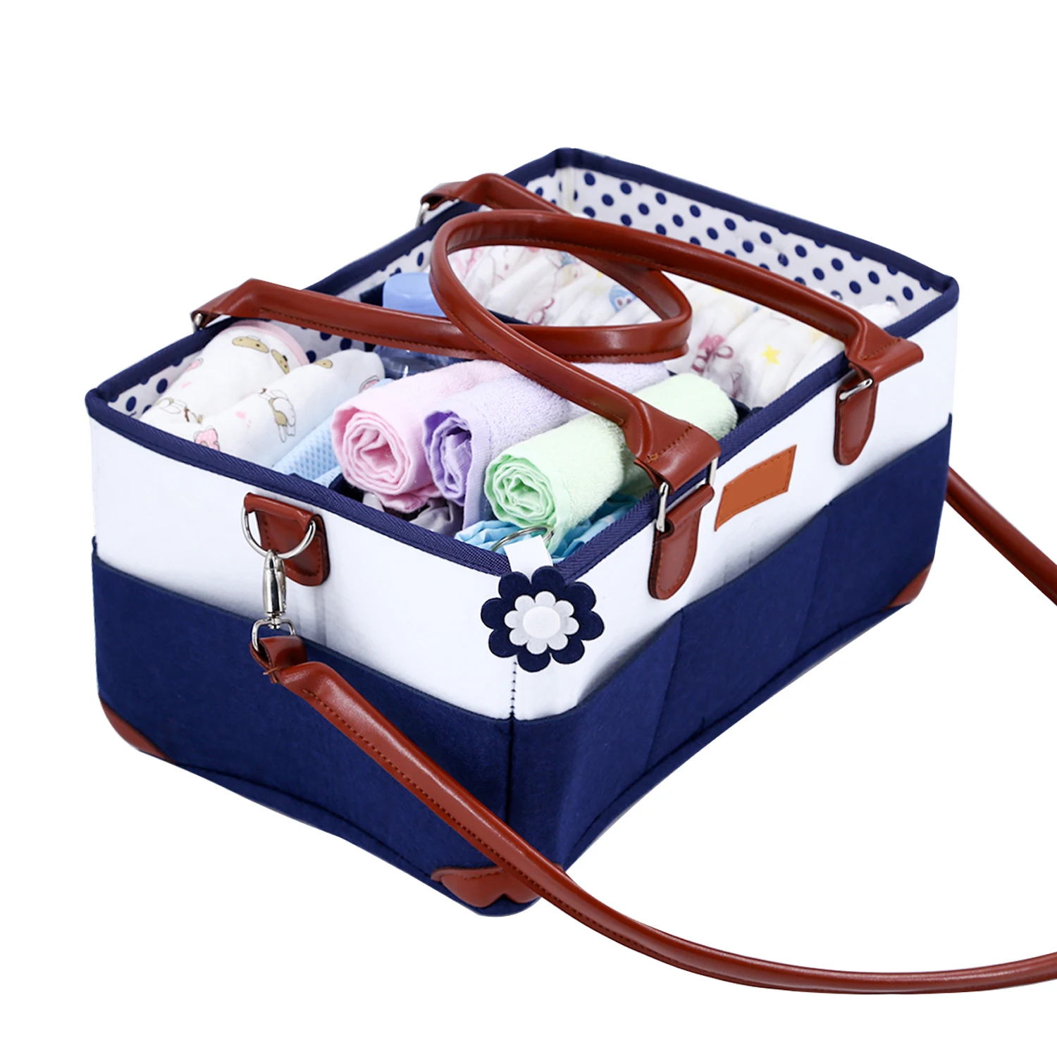 

Portable Sturdy Storage Nursery Diaper Organizer Cute Gift for Kids Felt Baby Diaper Caddy, Navy blue or customized