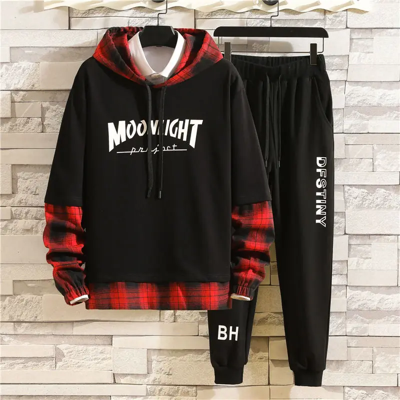 

Graphic Hoodie Printed Men Hoodies Two Piece Pants Set Hoodies Trousers Casual Men'S Clothing Hip Hop Suits, Black,white,yellow,red