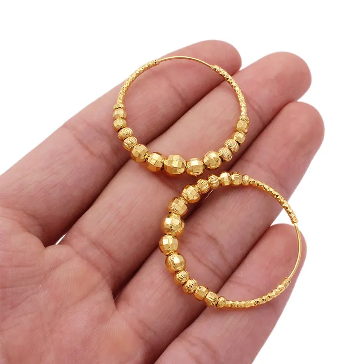 

SC Fashion Round Beads Hoop Earrings Women Wedding Earrings Jewelry Hot Selling Dubai 24K Gold Bridal Earrings for Women