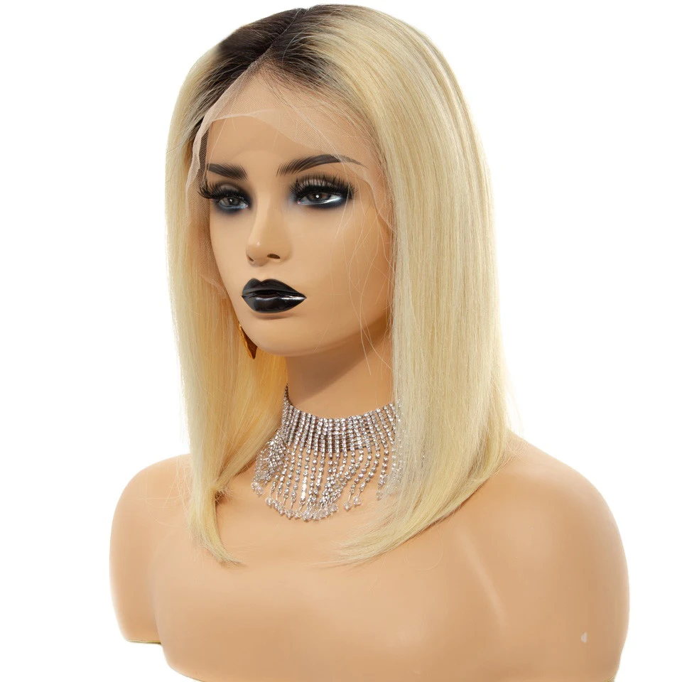 

Blonde Ombre colored Short Bob Straight lace frontal wig 613 full lace wig human hair 613 lace front wigs