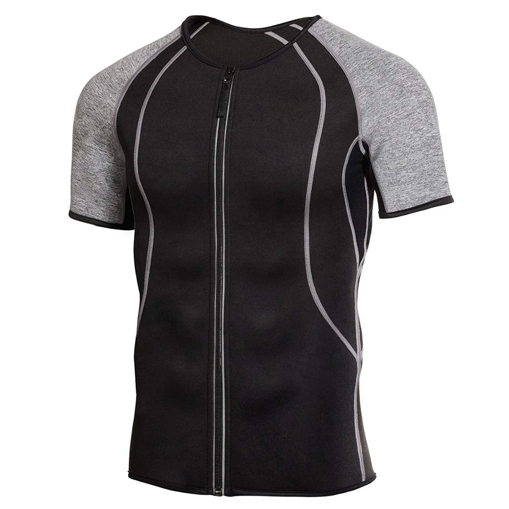 

Men's body shaping shirt sleeve waist Sauna Suit hot tights activation shaper for sport users, Gray