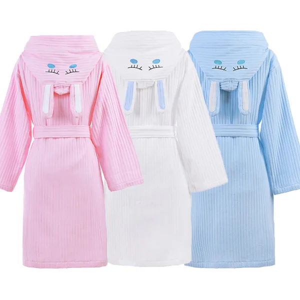 Personalized Hooded Spa Bathrobes 100 Cotton Waffle Bath Robe For Kids
